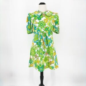 Vintage 60s Retro Floral Peter Pan Collar Print Mini Dress